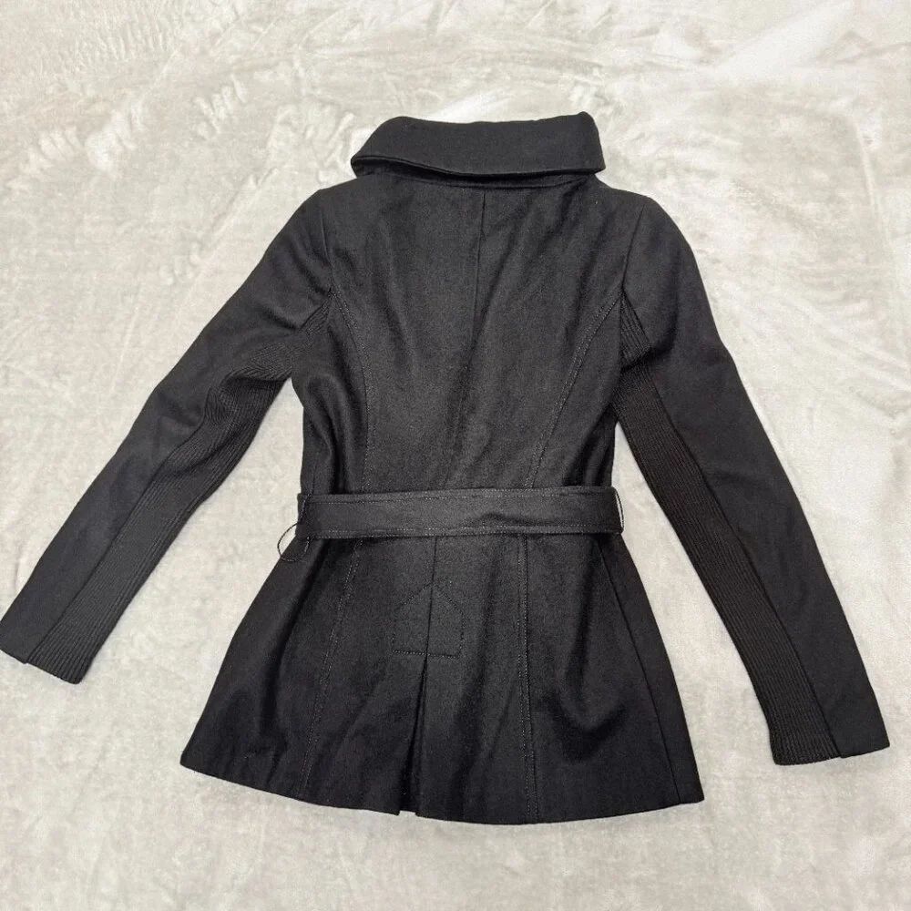 Express Black Wool Blend Belted Asymmetrical Zip Funnel Neck Coat Size XS